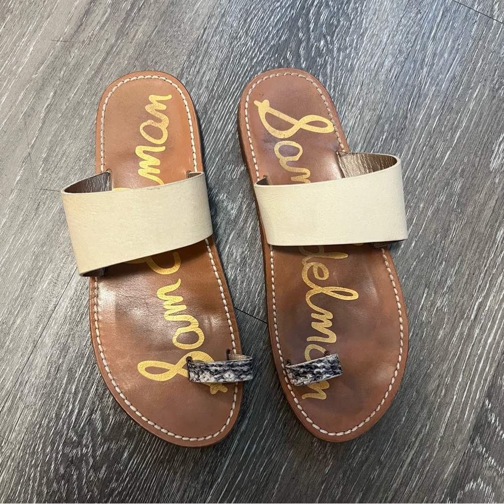 Sam Edelman Maxy Slide Sandals Leather‎ Toe Ring Flat Slip On Size 9 - Picture 2 of 6